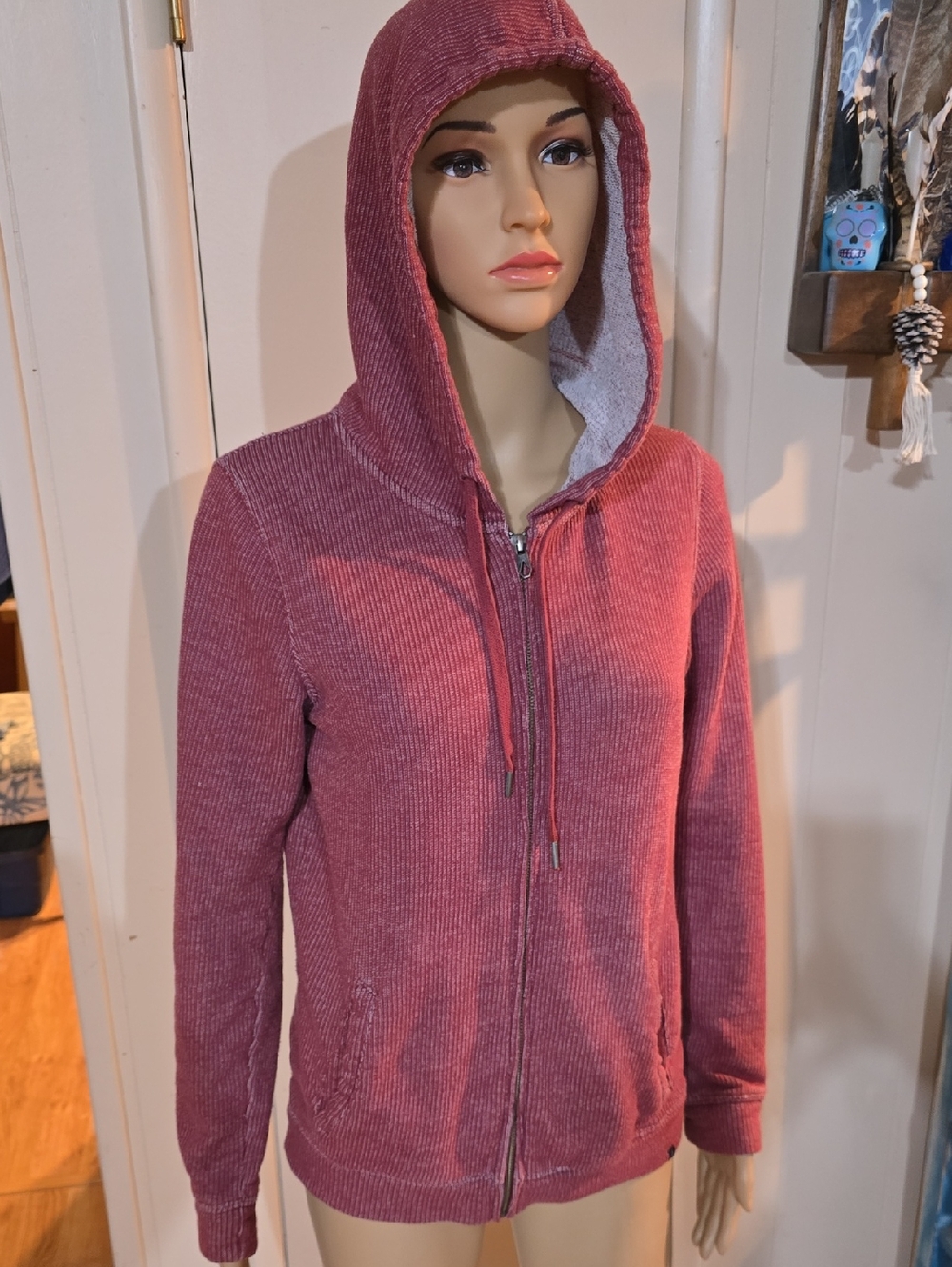 Volcom Soft Corduroy Hooded Zip-Up Sweatshirt in Dusty Rose